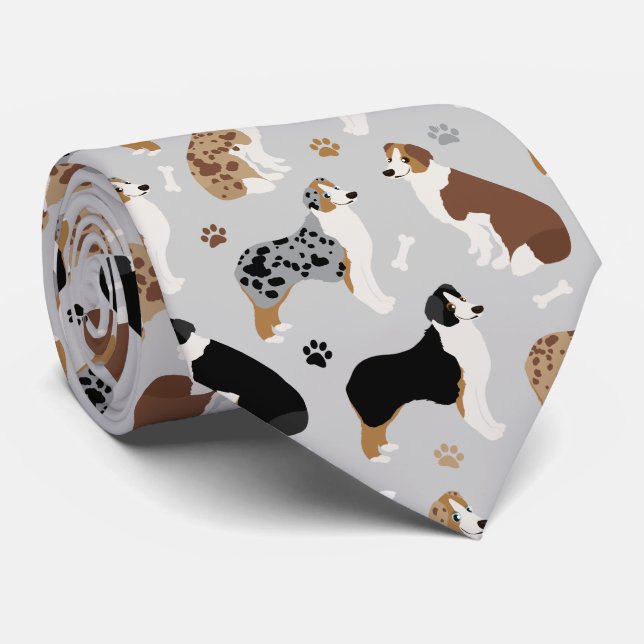 Australische Schäferknochen und Paws Gray Neck Tie Krawatte (Gerollt)
