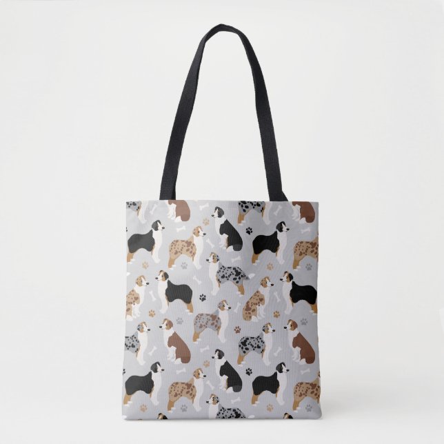 Australische Schäferknochen und Paws Gray Tote Bag (Vorderseite)