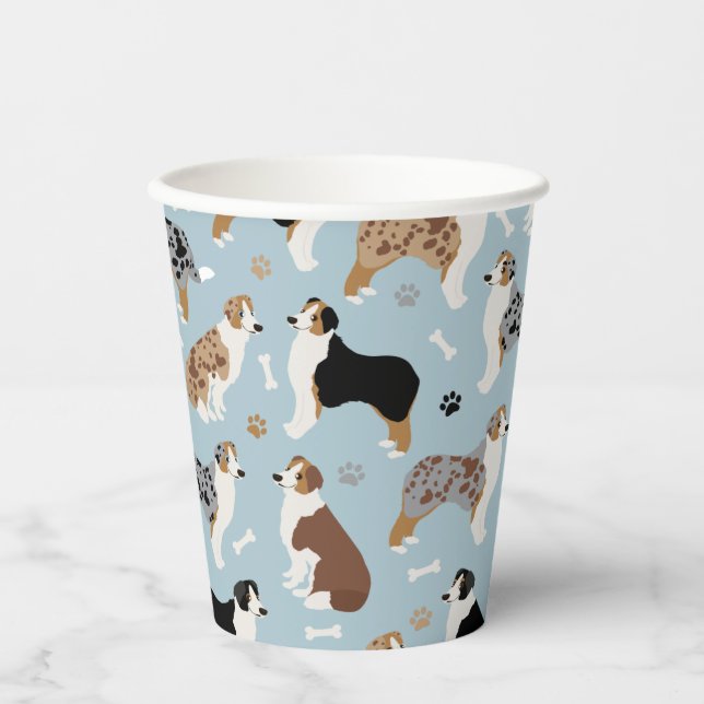 Australische Schäferknochen und Paws Paper Cups Pappbecher (Vorderseite)