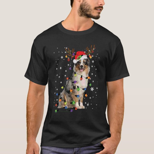 Australische Shepherd Christmas Rentier Weihnachts T-Shirt (Vorderseite)