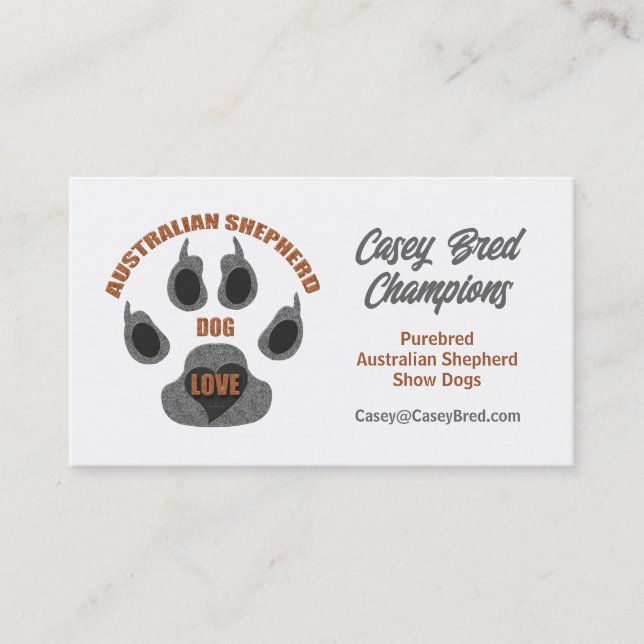 Australische Shepherd Dog Breeder Business Card Visitenkarte (Vorderseite)