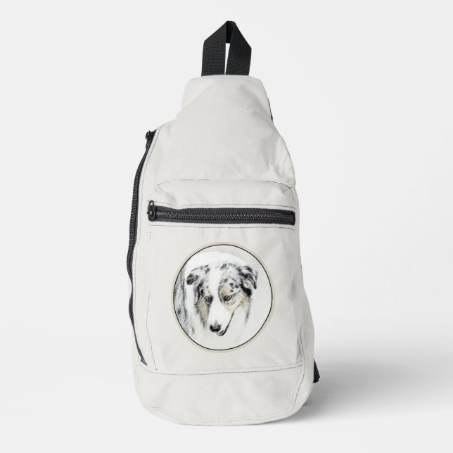 Australische Shepherd Painting Blue Merle Dog Art Crossbody Bag (Vorderseite)