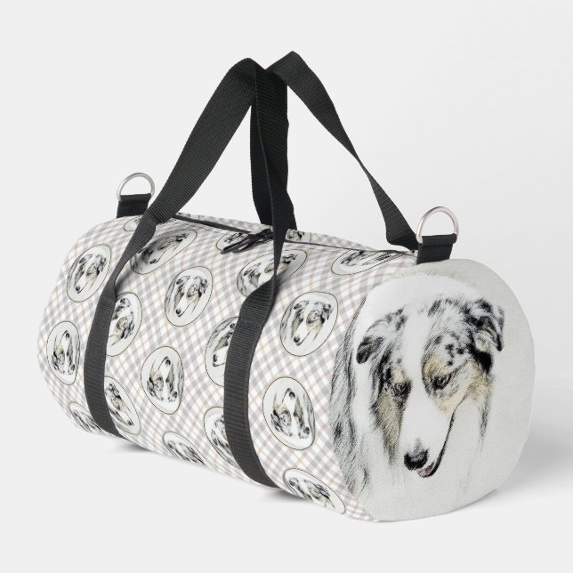 Australische Shepherd Painting Blue Merle Dog Art Duffle Bag (Linke Seite)