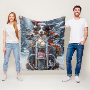 Australische Shepherd Riding Motorrad Weihnachten Fleecedecke