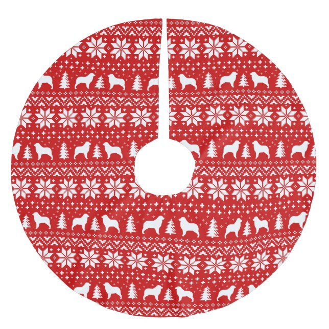 Australische Shepherd-Silhouetten Weihnachtsmuster Polyester Weihnachtsbaumdecke (Vorderseite)