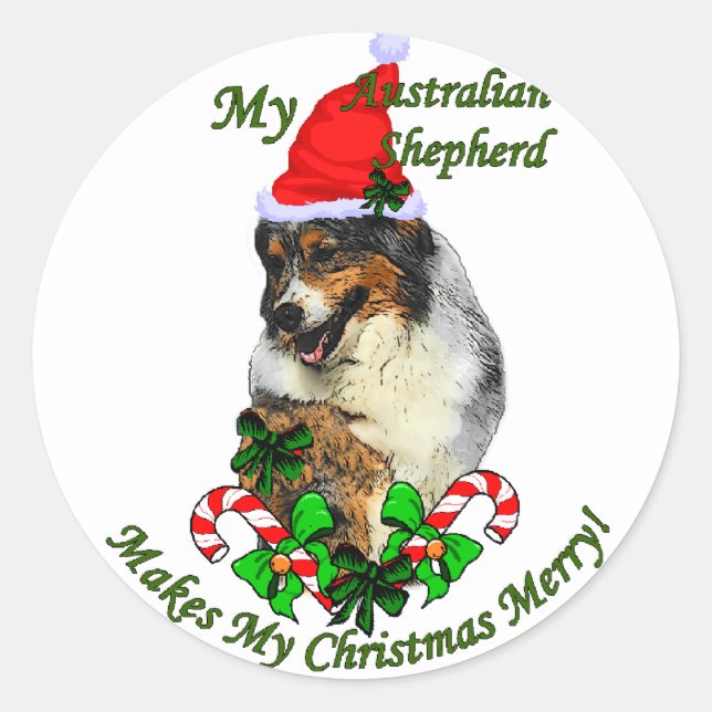 Australische Shepherd Weihnachtsgeschenke Runder Aufkleber (Vorderseite)
