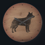 Australische Silhouette Rustikale Rinderhunde Große Wanduhr<br><div class="desc">Heeler Lover's Wall Clock. Holzdesign ist bedruckt,  nicht echtes Holz.</div>