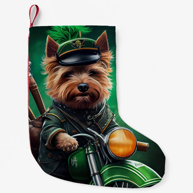 Australische Terrier Fahrrad St. Patrick's Day Kleiner Weihnachtsstrumpf (Vorderseite)