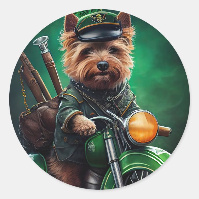 Australische Terrier Fahrrad St. Patrick's Day Runder Aufkleber (Vorderseite)