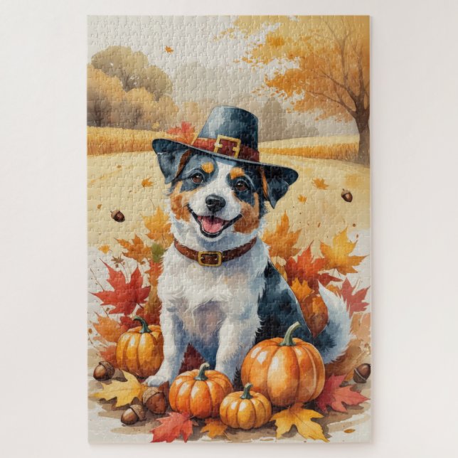 Australische Terrier Herbstleaves Erntedank Art Puzzle (Vertikal)