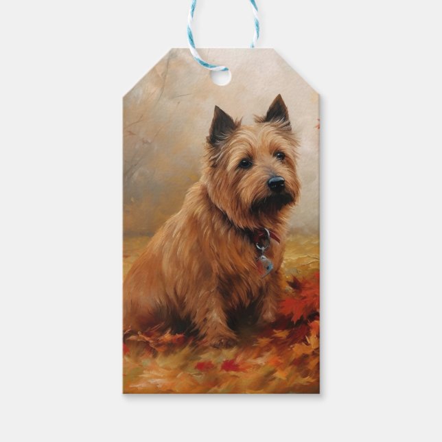 Australische Terrier im Herbst Leaves Fall Inspiri Geschenkanhänger (Vorderseite)