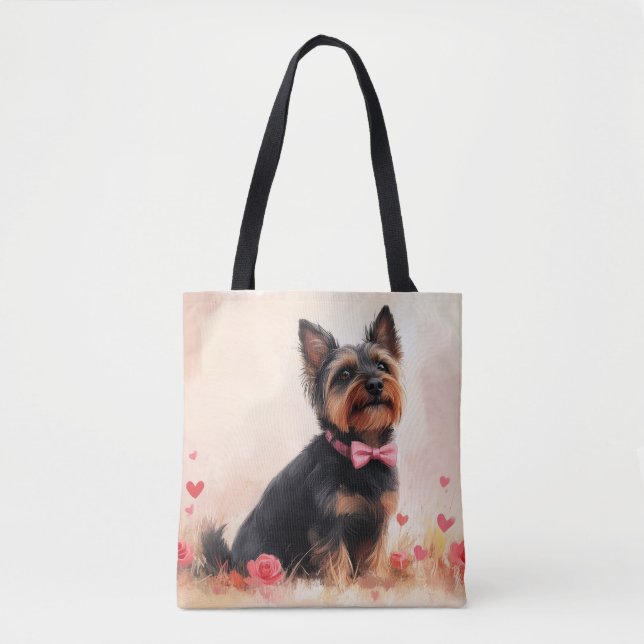 Australische Terrier mit Rose - Valentinstag (Vorderseite)