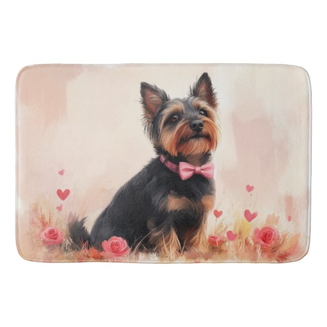 Australische Terrier mit Rose - Valentinstag Badematte (Vorderseite)