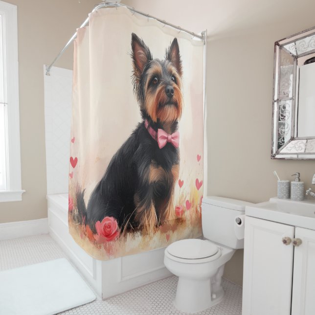 Australische Terrier mit Rose - Valentinstag Duschvorhang (Beispiel)