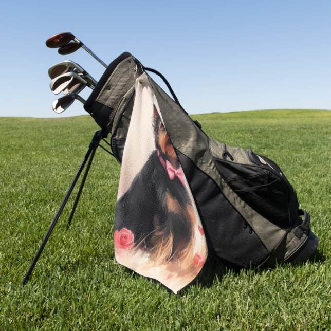 Australische Terrier mit Rose - Valentinstag Golfhandtuch (Gras)