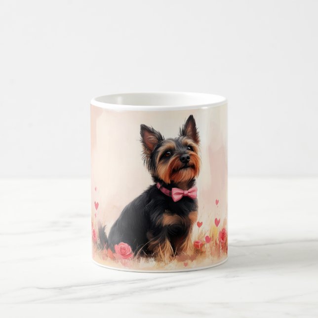 Australische Terrier mit Rose - Valentinstag Kaffeetasse (Mittel)