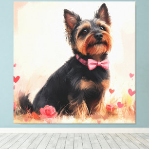 Australische Terrier mit Rose - Valentinstag Leinwanddruck