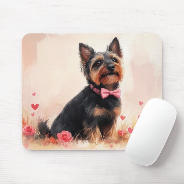 Australische Terrier mit Rose - Valentinstag Mousepad (Mit Mouse)