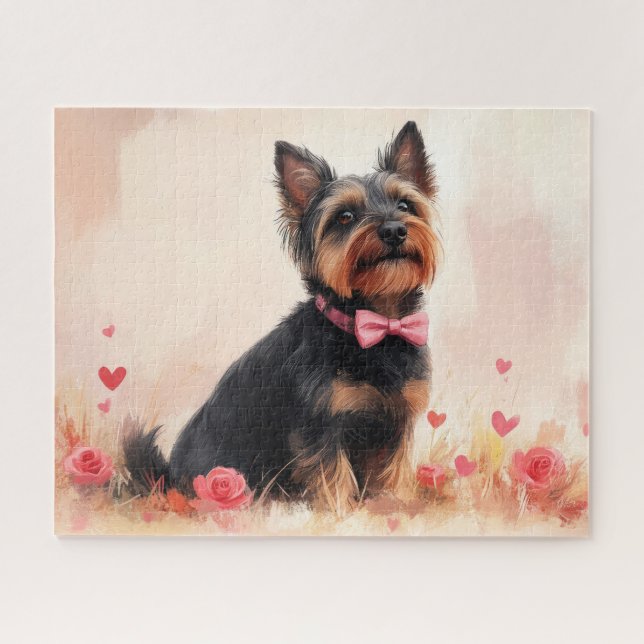 Australische Terrier mit Rose - Valentinstag Puzzle (Horizontal)