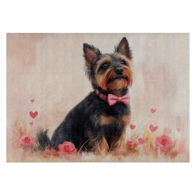 Australische Terrier mit Rose - Valentinstag Schneidebrett (Vorderseite)