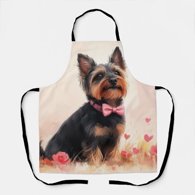Australische Terrier mit Rose - Valentinstag Schürze (Vorderseite)