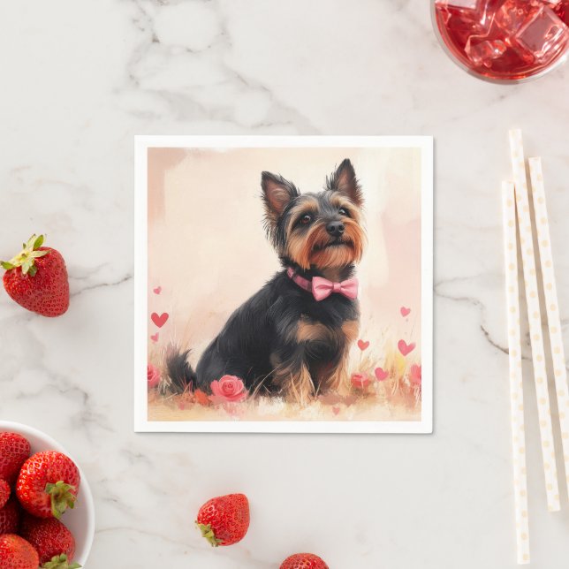 Australische Terrier mit Rose - Valentinstag Serviette (Beispiel)