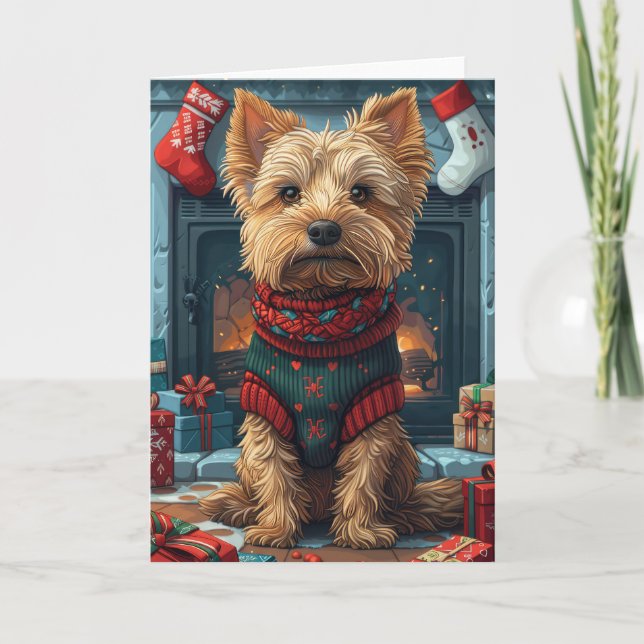 Australische Terrier mit Weihnachtsgeschenken Feue Karte (Vorderseite)