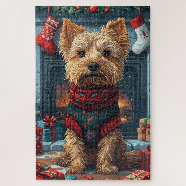 Australische Terrier mit Weihnachtsgeschenken Feue Puzzle (Vertikal)