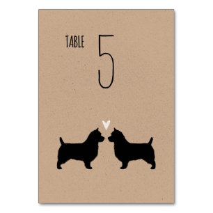 Australische Terrier Silhouetten Hochzeitsempfang Tischnummer