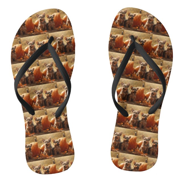Australische Terrier Welpe Autumn Delight Pumpkin Flip Flops (Fußbett)