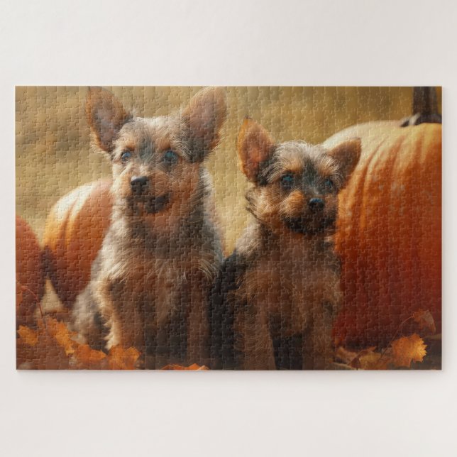 Australische Terrier Welpe Autumn Delight Pumpkin Puzzle (Horizontal)