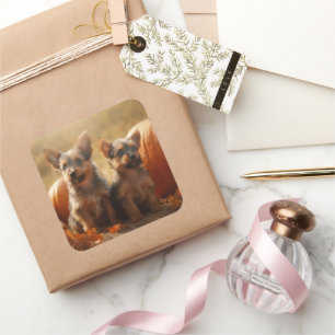 Australische Terrier Welpe Autumn Delight Pumpkin Quadratischer Aufkleber