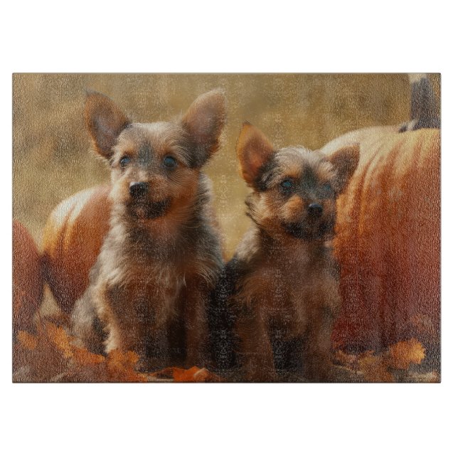 Australische Terrier Welpe Autumn Delight Pumpkin Schneidebrett (Vorderseite)