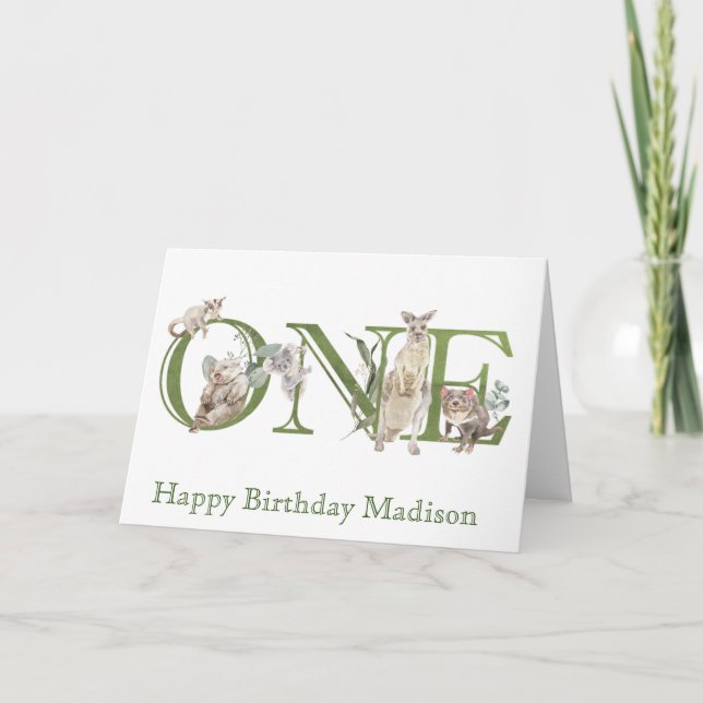 Australische Tiere 1. Geburtstag 1 Karte (Vorderseite)