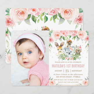 Australische Tiere Blush Floral Geburtstags-Foto Einladung