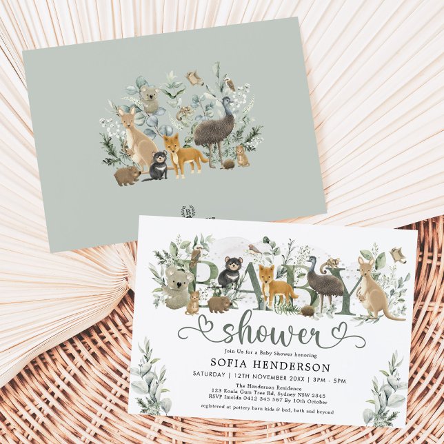 Australische Tiere Eucalyptus Greenery Baby Shower Einladung (Von Creator hochgeladen)