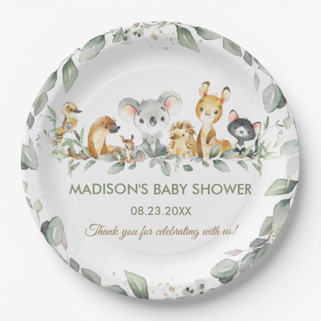 Australische Tiere Grüne Birthday Baby Dusche Pappteller (Vorderseite)