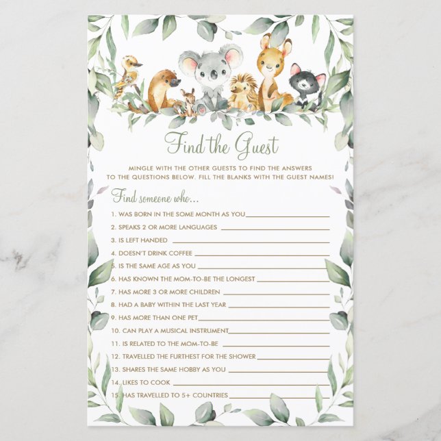 Australische Tiere Grüne Finden Sie das Game (Vorderseite)