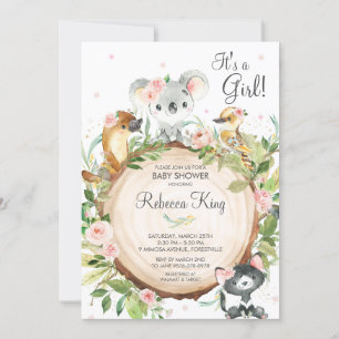 Australische Tiere Koala Floral Baby Shower Girl Einladung