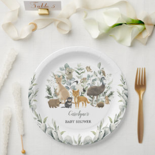 Australische Tiere Leafy Eucalyptus Baby Shower Pappteller