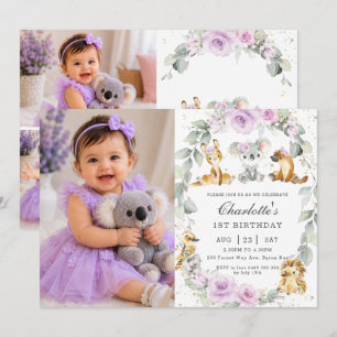 Australische Tiere Lila Florale Geburtstagsfoto Einladung