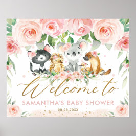 Australische Tiere Pink Floral Baby Dusche Willkom Poster
