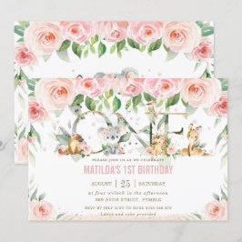 Australische Tiere Rosa Floral Eins 1. Geburtstag Einladung