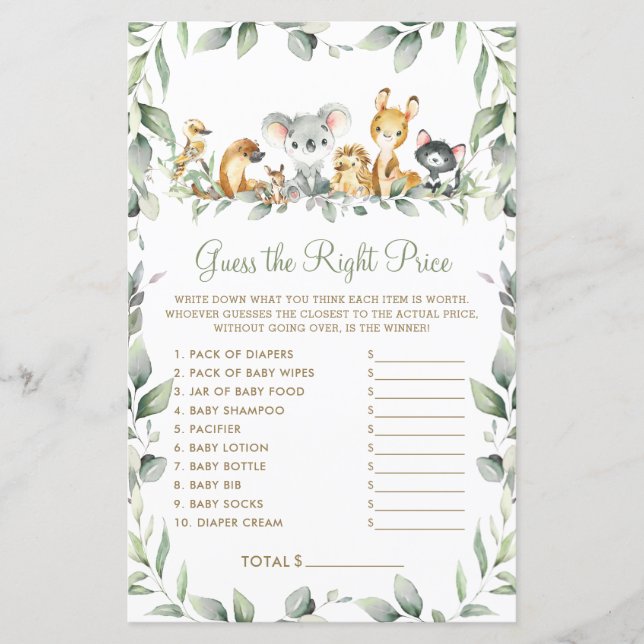 Australische Tiere schätzen das richtige Baby-Spie (Vorderseite)