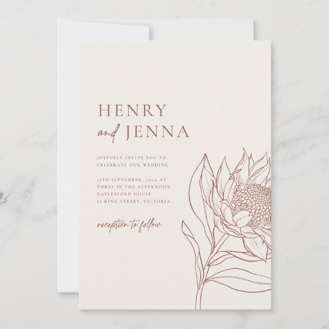 Australische Ureinwohner Botanicals Waratah Protea Einladung (Vorderseite)