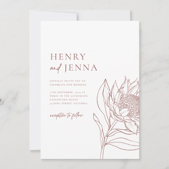 Australische Ureinwohner Botanicals Waratah Protea Einladung (Vorderseite)