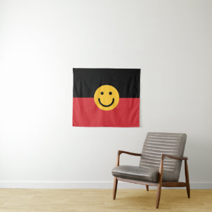 Australische Ureinwohner-Flagge mit Lächelgesicht Wandteppich
