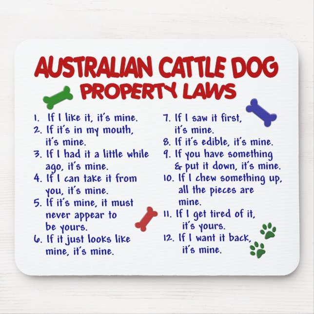 AUSTRALISCHE VIEH-HUNDeigentums-Gesetze 2 Mousepad (Vorne)