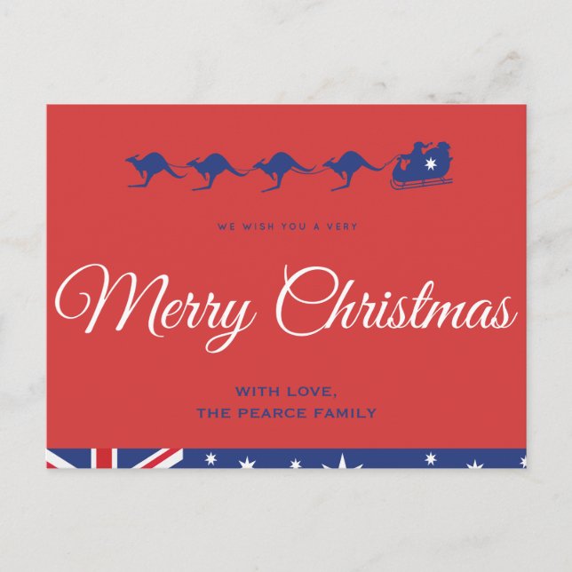 Australische Weihnachtskarten Kangaroo Sleigh Postkarte (Vorderseite)