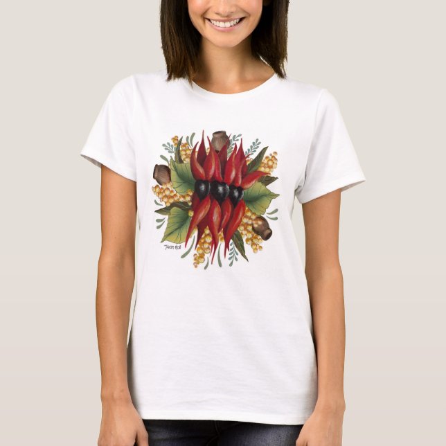 Australische Wildblumen - Sturt Wüsten-Erbse T-Shirt (Vorderseite)